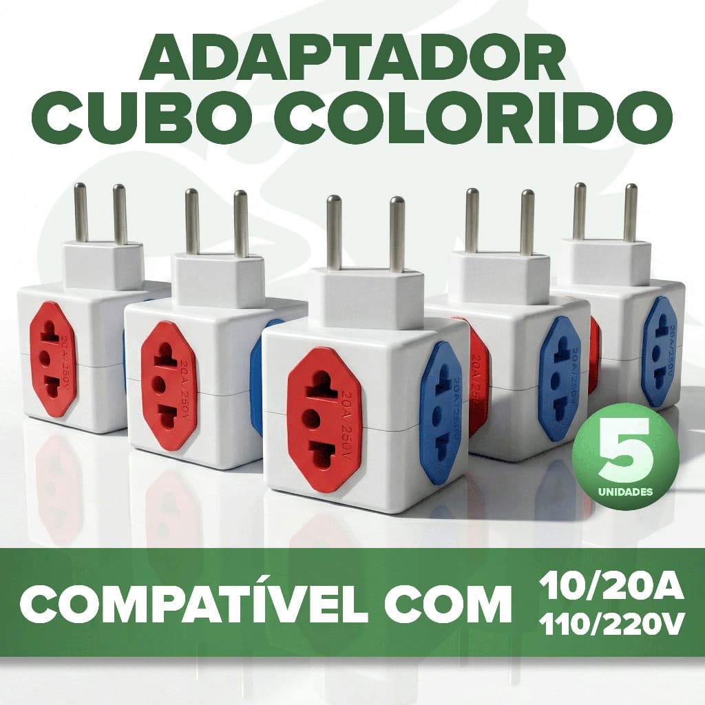 Kit 5 Adaptadores De Tomada Cubo Colorido