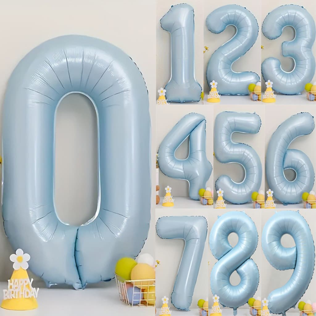Balão De Número De Folha Azul Retrô De 40 Polegadas-Decoração De Dia Dos Namorados De Aniversário Estilo Vintage , Sem N