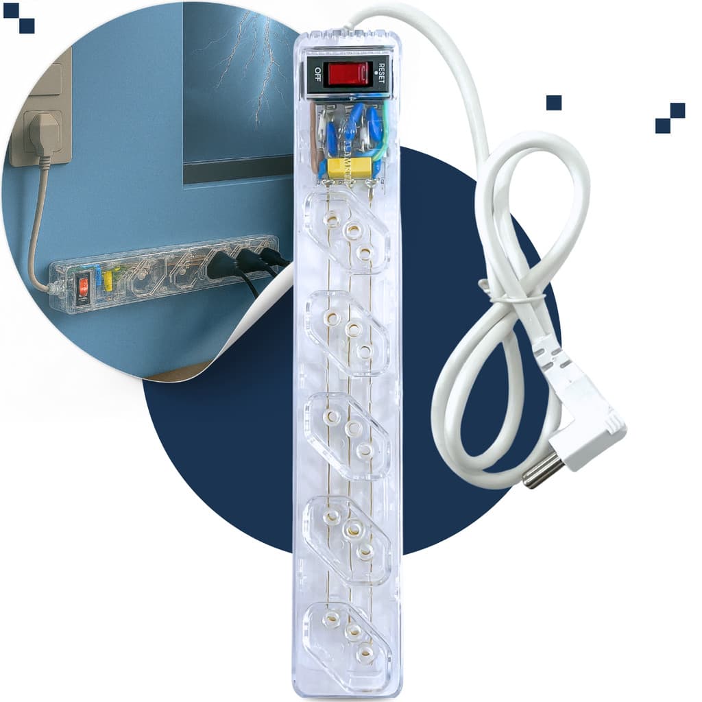Filtro De Linha Clamper 5 Tomadas LCF DPS Energia 5 Transparente Cabo 1m Protetor de Surto