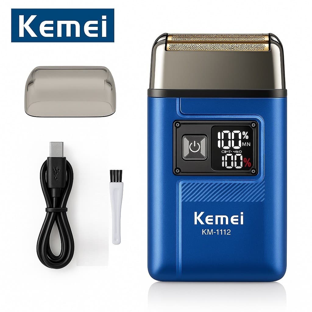 Barbeador Elétrico Kemei KM-1112 Shaver Profissional Recarregável Usb Bivolt IPX5 Portátil Sem Fio