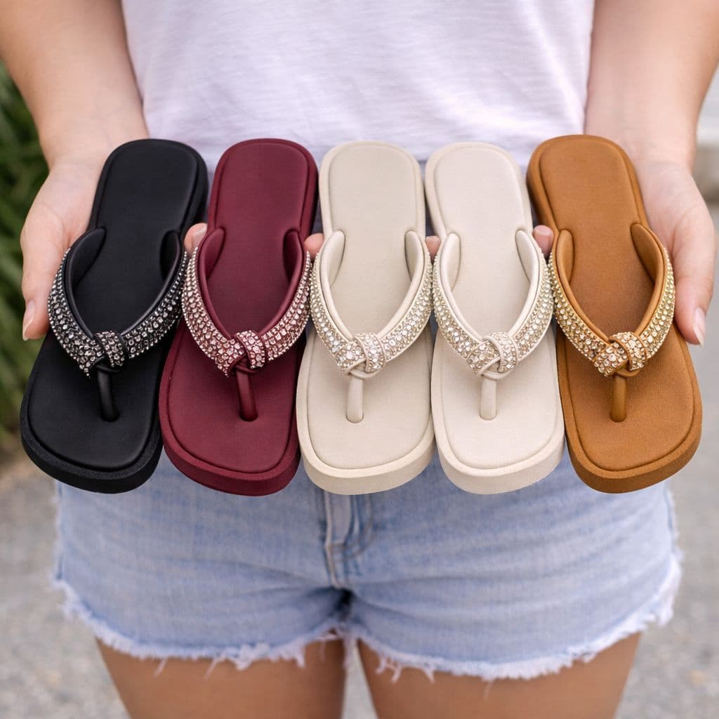Chinelo Rasteira Feminino Nó Strass Brilhante Leve Confortável