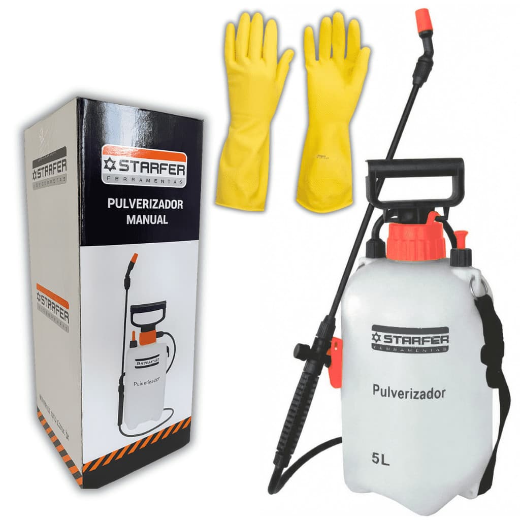 Pulverizador 5 Litros Pressão Manual Burrifador Jardim Com Kit Epi Luva Cor-laranja