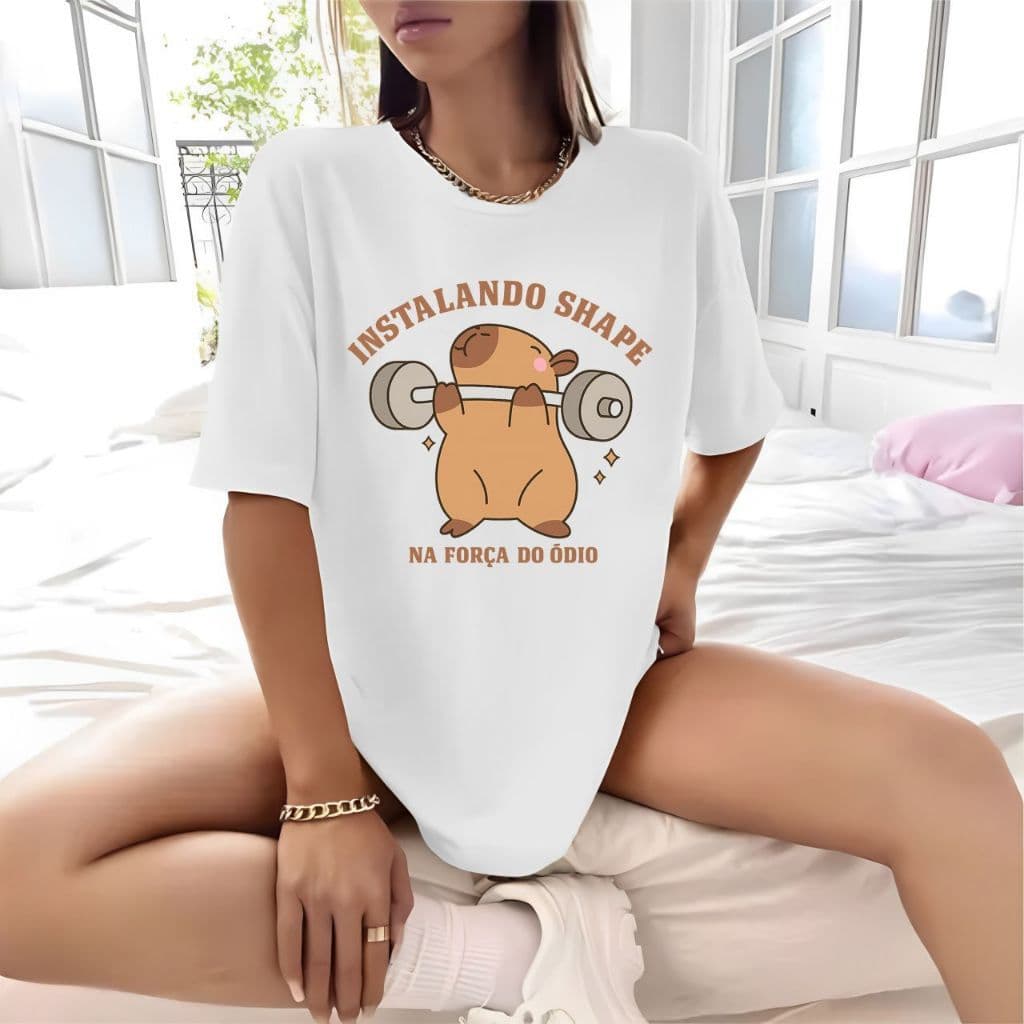 Camiseta T-shirt  100%Algodão Premium Academia Fitness Gym Treino Musculação Feminina Capivara Fit