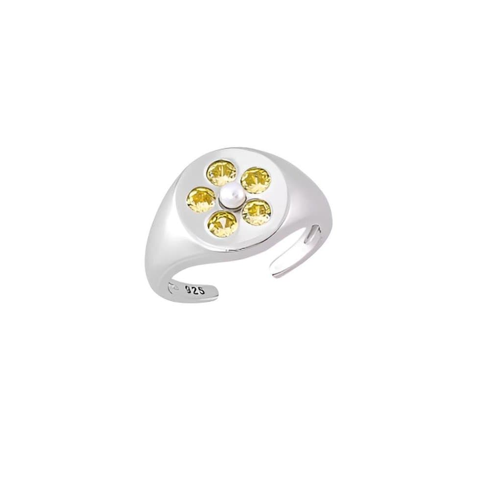 Anel Dedinho Flor Amarela Prata 925