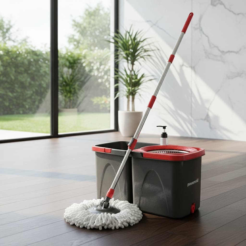 Mop Giratorio Powermaid 360 Balde Duplo Centrifuga Inox Limpeza Facil Rapida