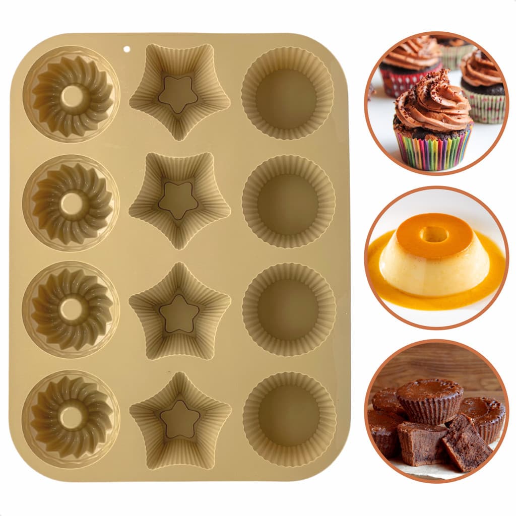 Forma De Silicone Assadeira Antiaderente Com 12 Cavidades 3 Em 1 Mini Pudim Bolinhos Creme