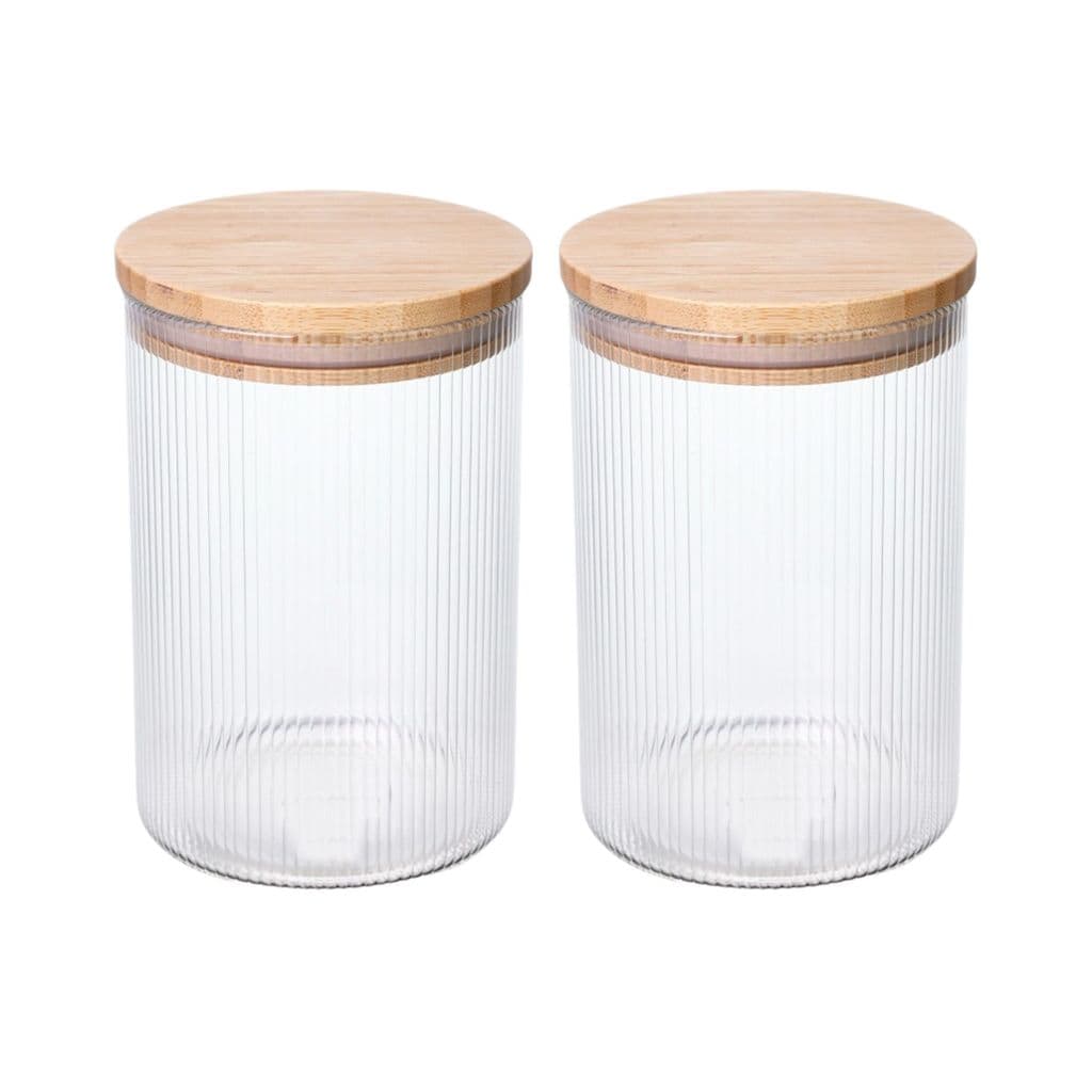 Kit 2 Pote Hermético De Vidro para Mantimentos Redondo 1L Tampa de Bambu Listrado Com Vedação Segura