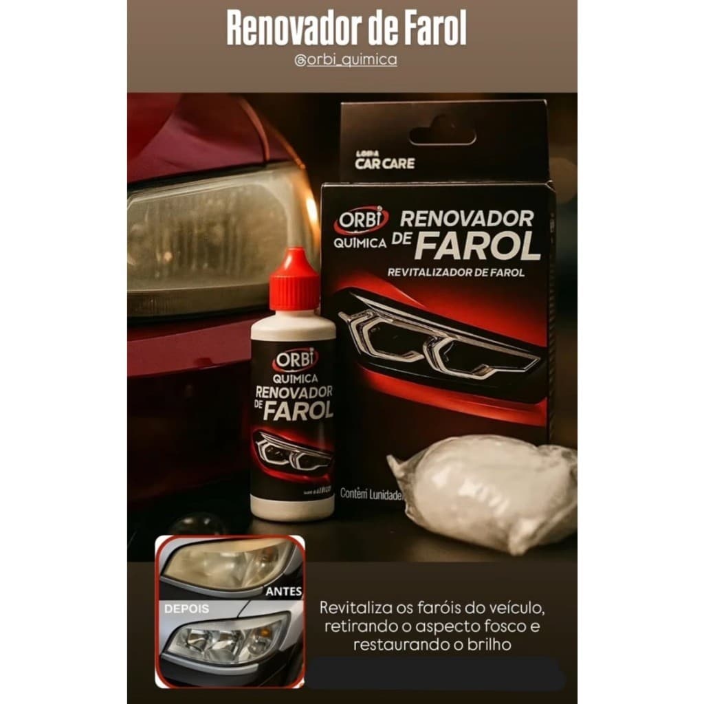 Revitalizador renovador  de Farol Carro Moto Elimina Riscos Amarelados e Aspecto Fosco ORBÍ