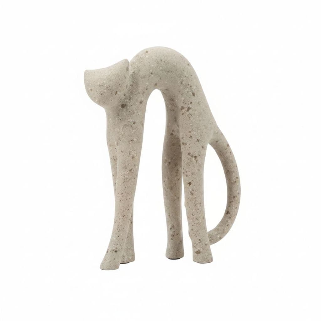Gato Decorativo em Resina Cor Areia | Escultura Minimalista