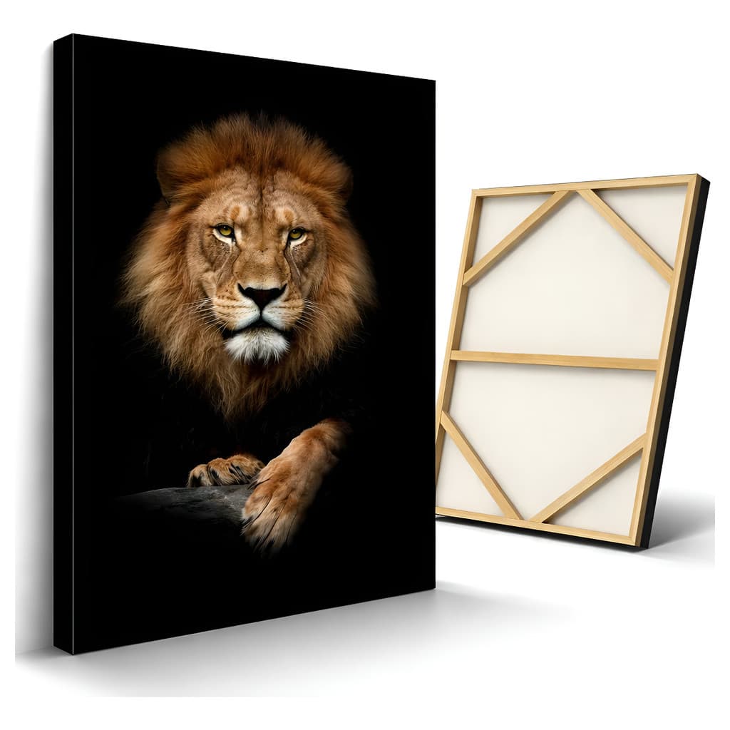 Quadro Leao Judá Fundo Preto Vertical Disciplina Médio 60x40