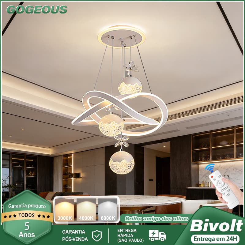 3 Cores 110V-220V Lustre De Teto para Sala de Jantar de Cristal LED Bivolt Decoração Elegante Com Controle Remoto