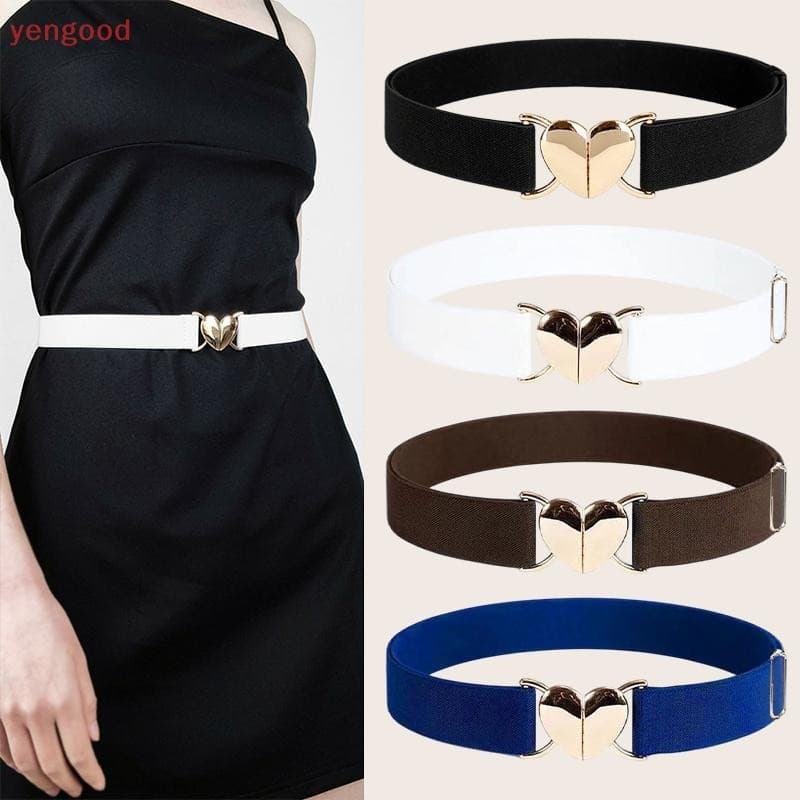 (YGD) Cintos Elásticos Femininos Para Meninas , Ajustáveis Com Formato De Coração , Fivela De Metal , Acessórios Casaco