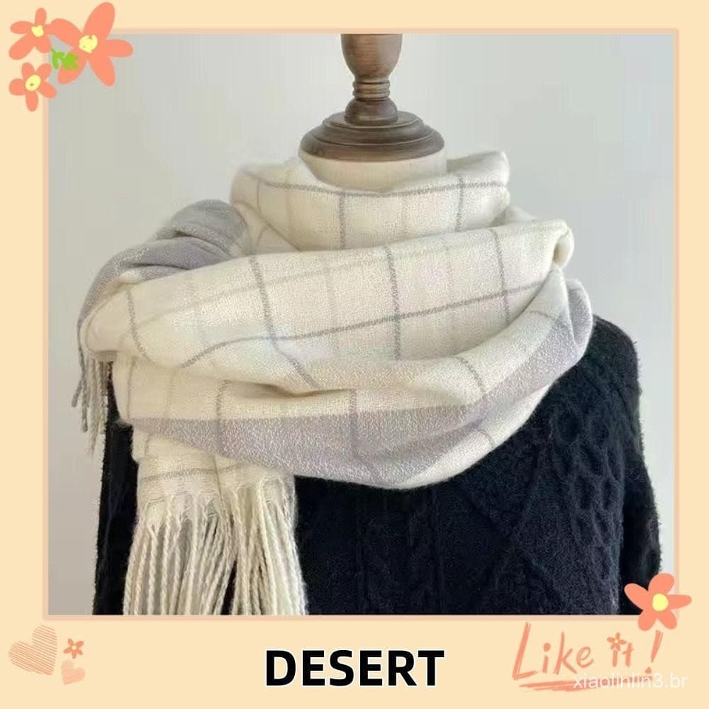 Cachecol Xadrez De Inverno DESERT , Imitação De Caxemira , Grosso , Quente , Longo , Borla , Xales Macios À Prova De Ven