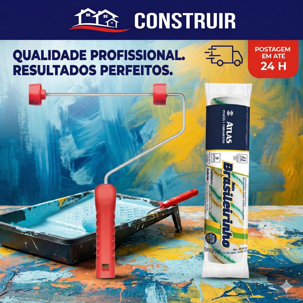 Kit Rolo de Pintura Atlas Brasileirinho 23cm Completo c/ Garfo Suporte - AT2014 | Pronta Entrega