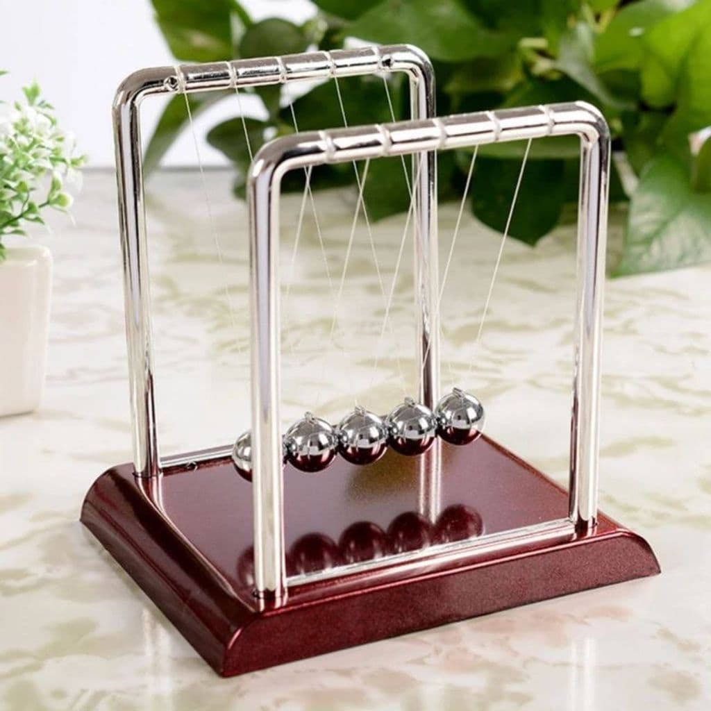 Pendulo Newton Prata Marrom Decoração Escritório 9,5cm