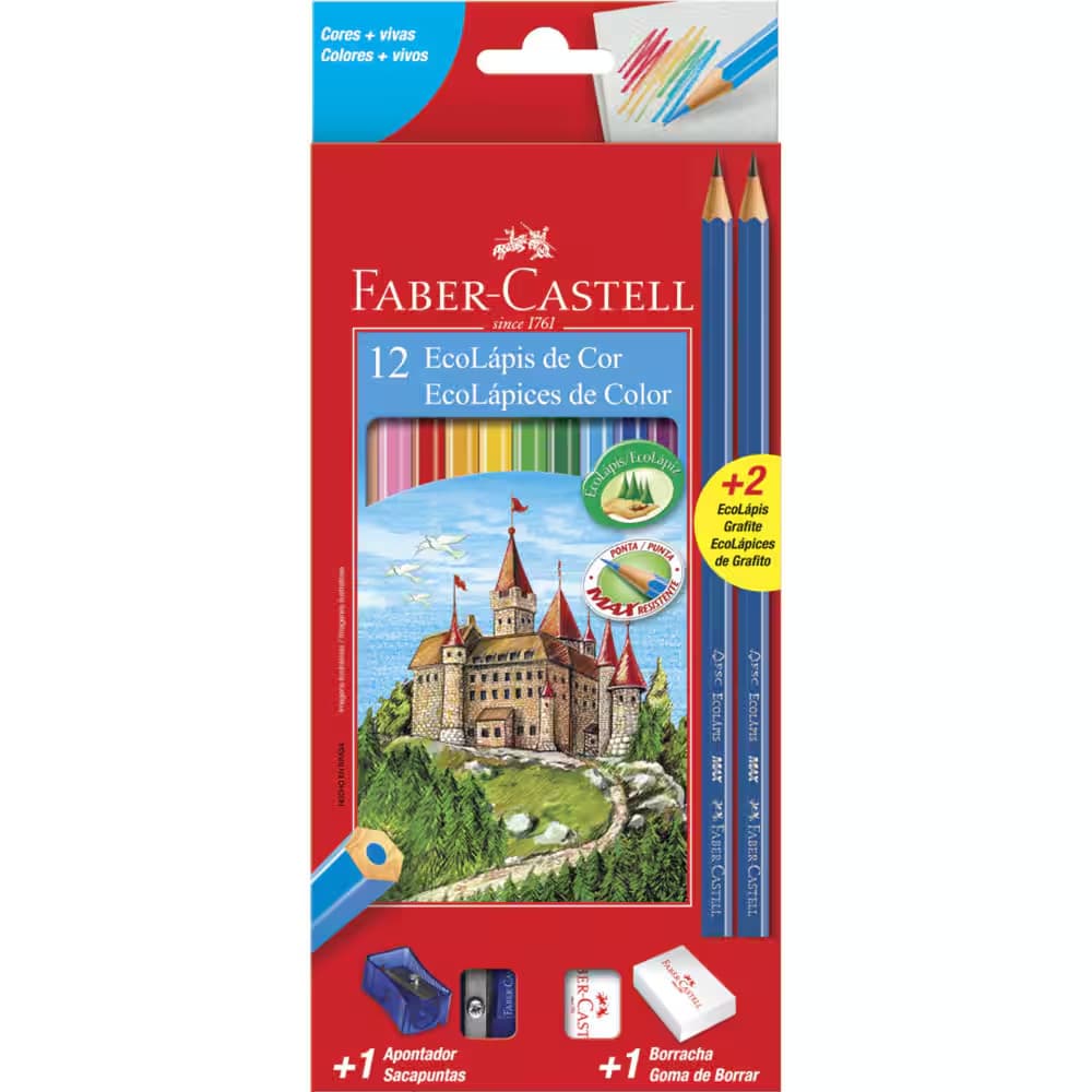 Lápis De Cor Faber Castell 12 Cores Apontador Borracha lápis