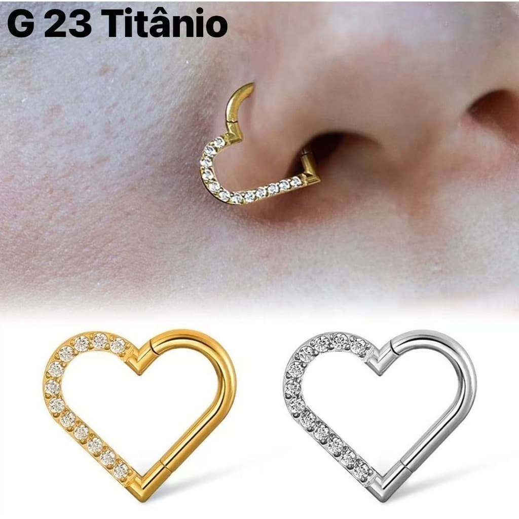 Piercing Orelha Coração Argola Aço Cirúrgico Pvd Zircônia Cravejada Piercing Daith Hélix