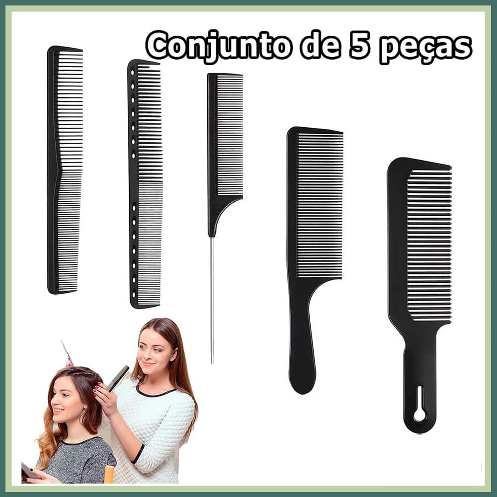 Kit 5 Pente para cabeleireiro pente de fibra de carbono pente para modelar pente de dentes finos pente cônico unissex