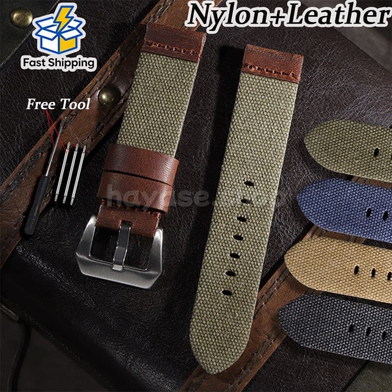 20/22/24mm Vintage Náilon + Pulseira De Couro Macio Relógio Genuíno Para Substituição Masculino Feminino Negócios Cinto