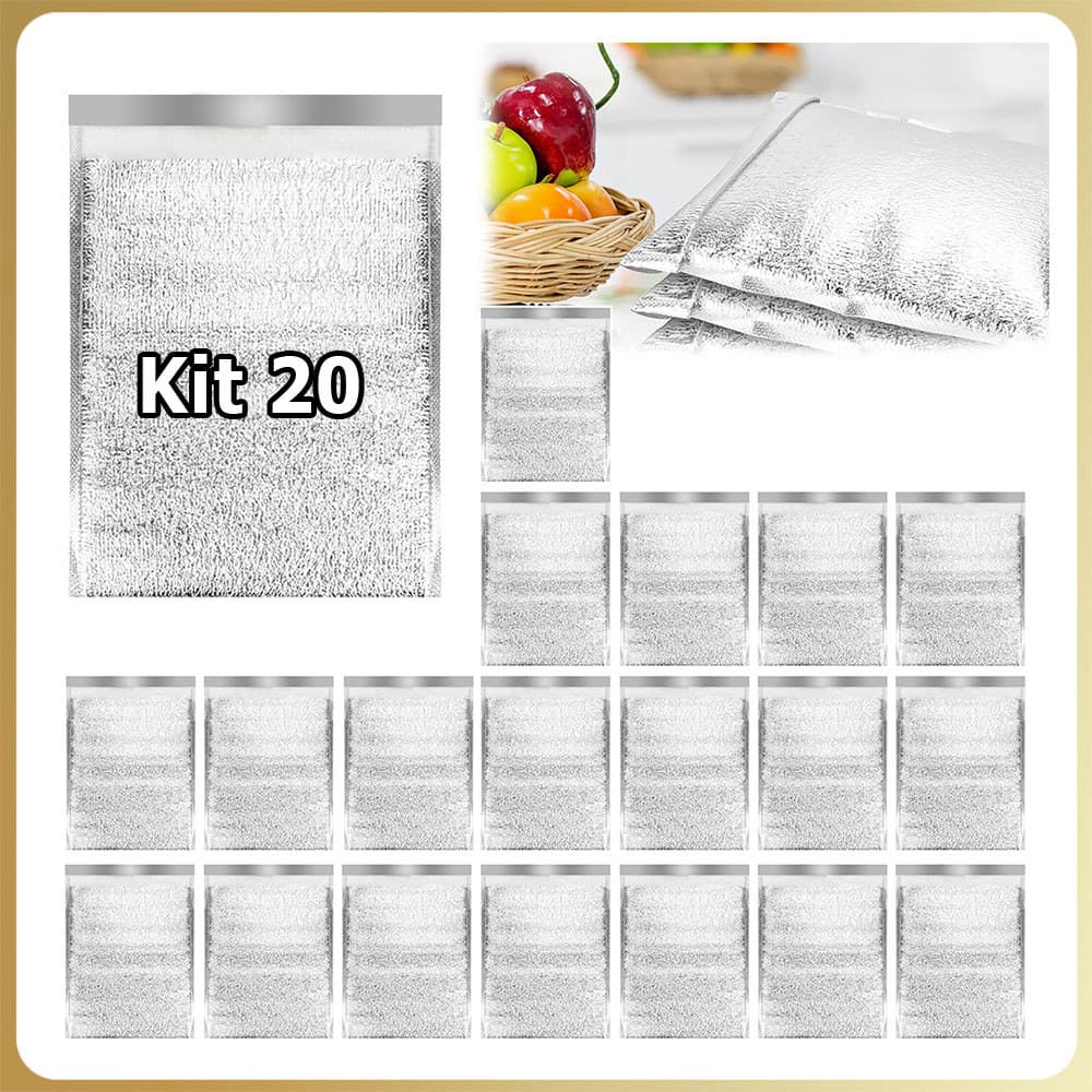 Kit 20 Saco térmico saco térmico de folha de alumínio embalagem térmica com fecho automático forro para caixas térmicas