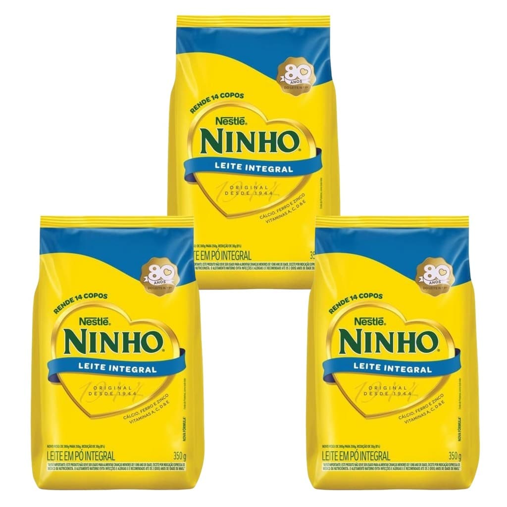 Kit 3 Leite em Pó Integral Ninho Refil 350g