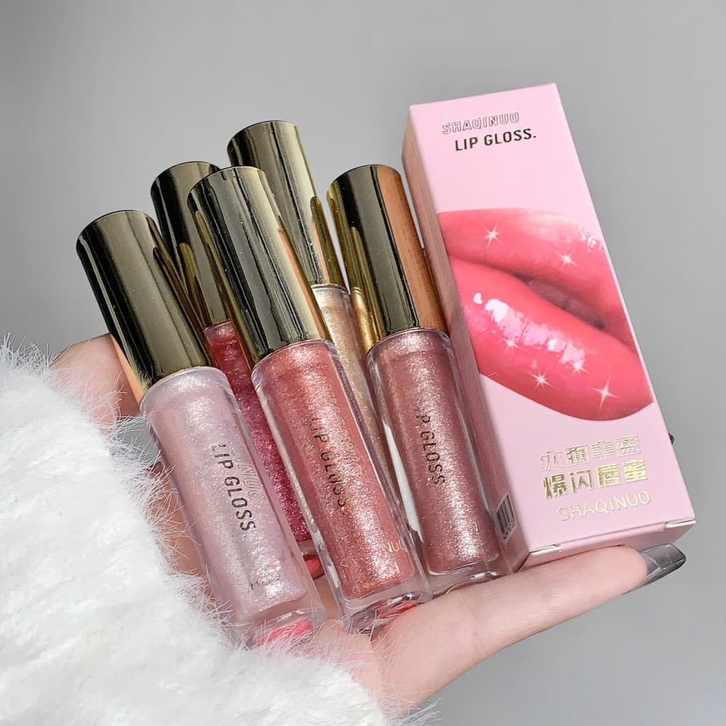 SHAQINUO Hidratante Plump Piscando Lip Gloss Água Gloss Espelho Lip Gloss Hidratante Hidratante Óleo Labial Dudu Vidro L