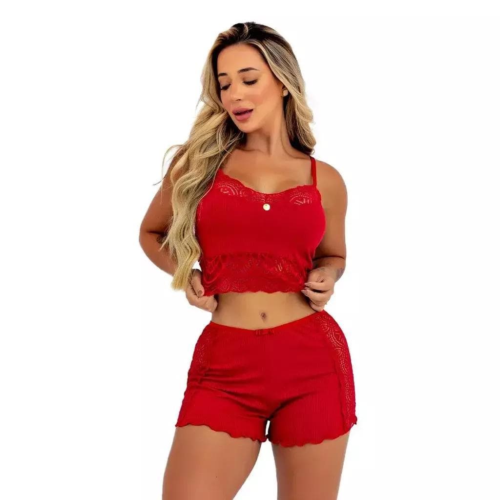 Baby Doll Feminino Canelado Pijama Curto com Short e Blusa Gabriella