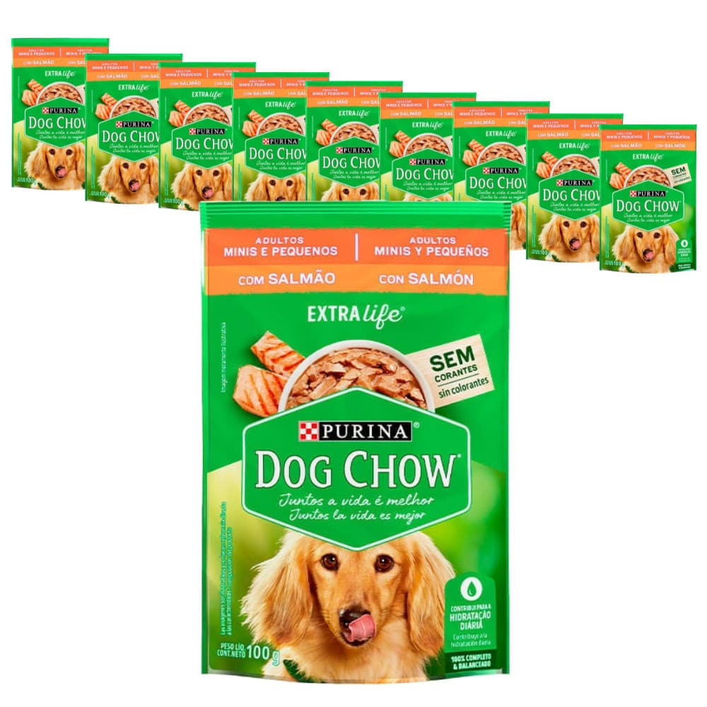 Ração Úmida Sachê Dog Chow Adultos Raças Mini e Pequenas Salmão - 100g - KIT 10 unids.