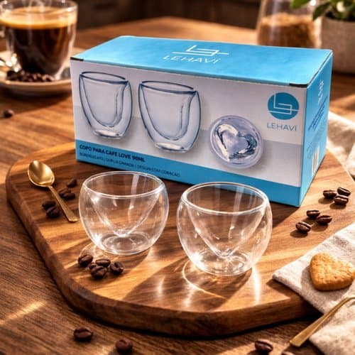 Conjunto Dois Copos Café Chá Vidro Borossilicato 90ml Resistente Elegante