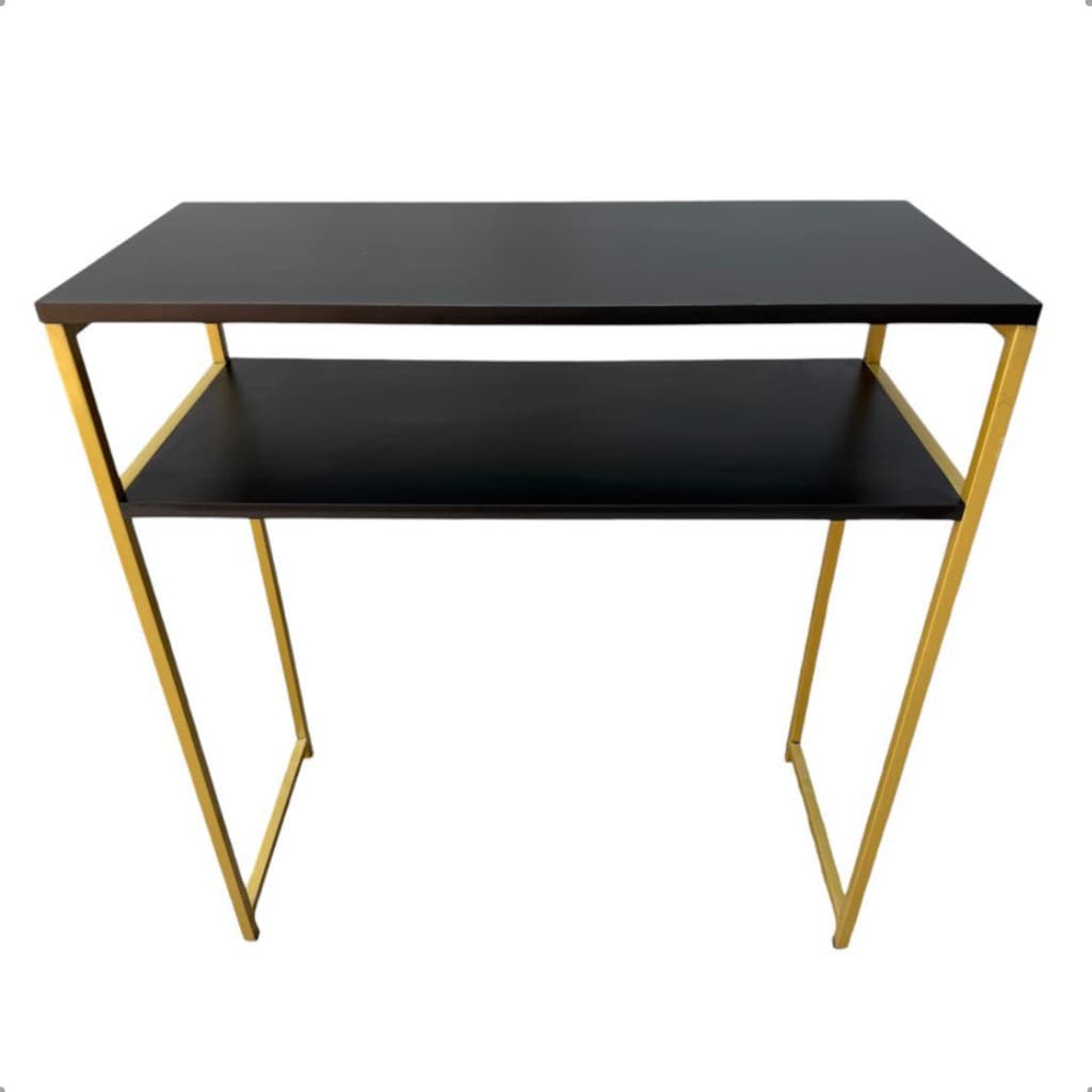 Mesa Bancada Nail Designer Padrão industrial MDF Preto e Metalon Dourado