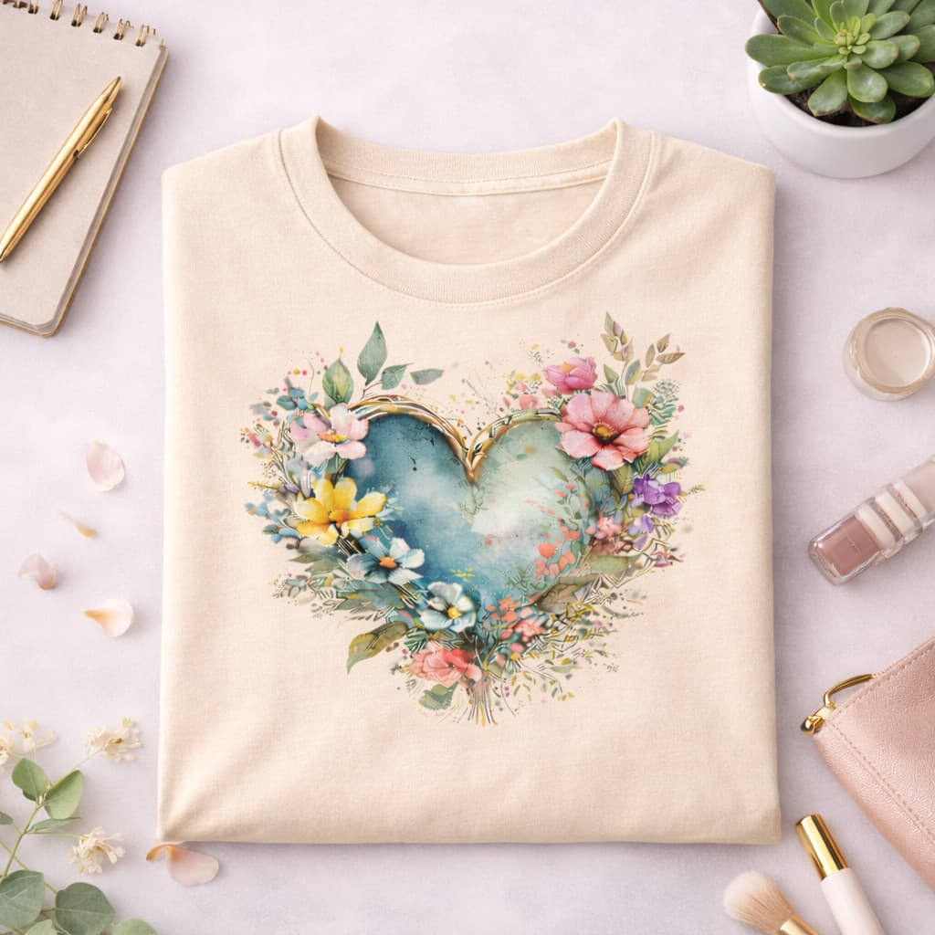 Camiseta Feminina Estampa De Coração Amor Floral Flores