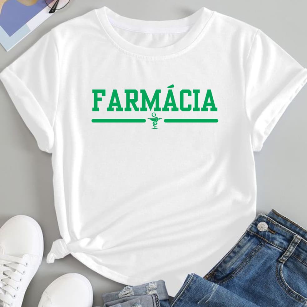 Camiseta Blusa T Shirt Feminina Estampada Curso Faculdade Farmácia Profissão Farmacêutica FSH