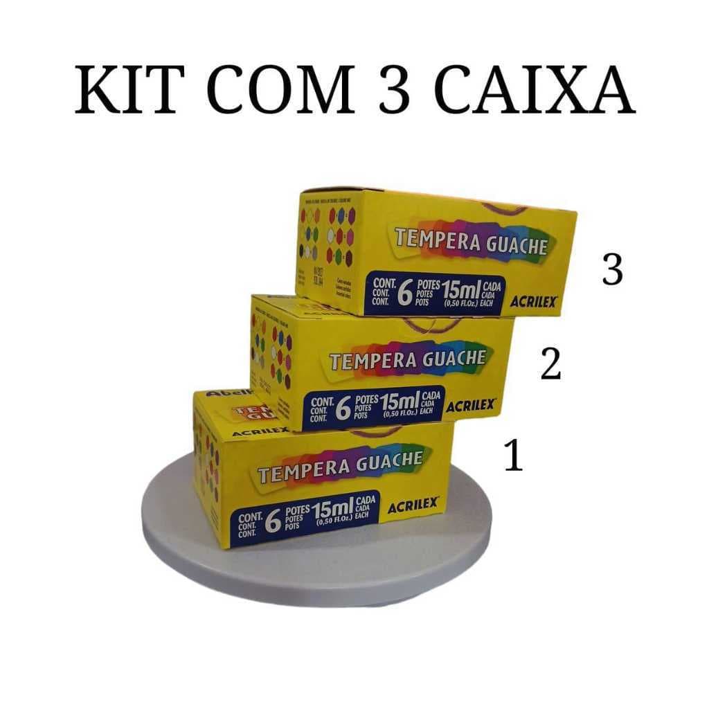 KIT 3 CX Tinta Guache 6 Cores Acrilex 15ml - Acrilex
