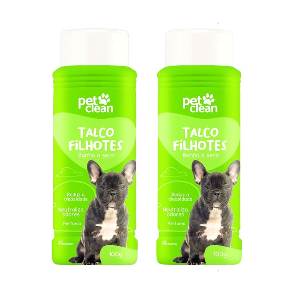 Kit 2 Talco Banho a Seco Pet Clean Filhote 100g