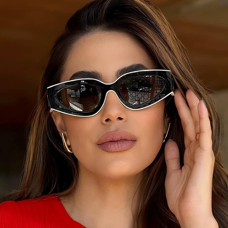 Requintado Triângulo Olho De Gato Óculos De Sol Feminino Moda Masculina Simples Marca Revelador Festa Férias Masculino