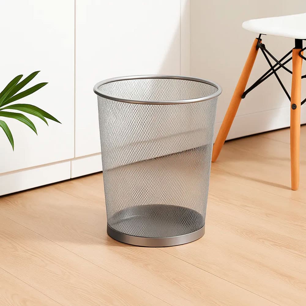 Cesto de Lixo Office Aramado Redondo Prata 15l Mai Home