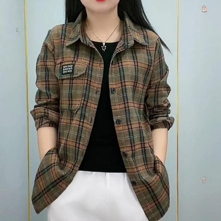 Camisa superior de algodão para idosos de meia-idade, protetor solar, Casual, xadrez, roupas de meia-idade, camisa mãe 2