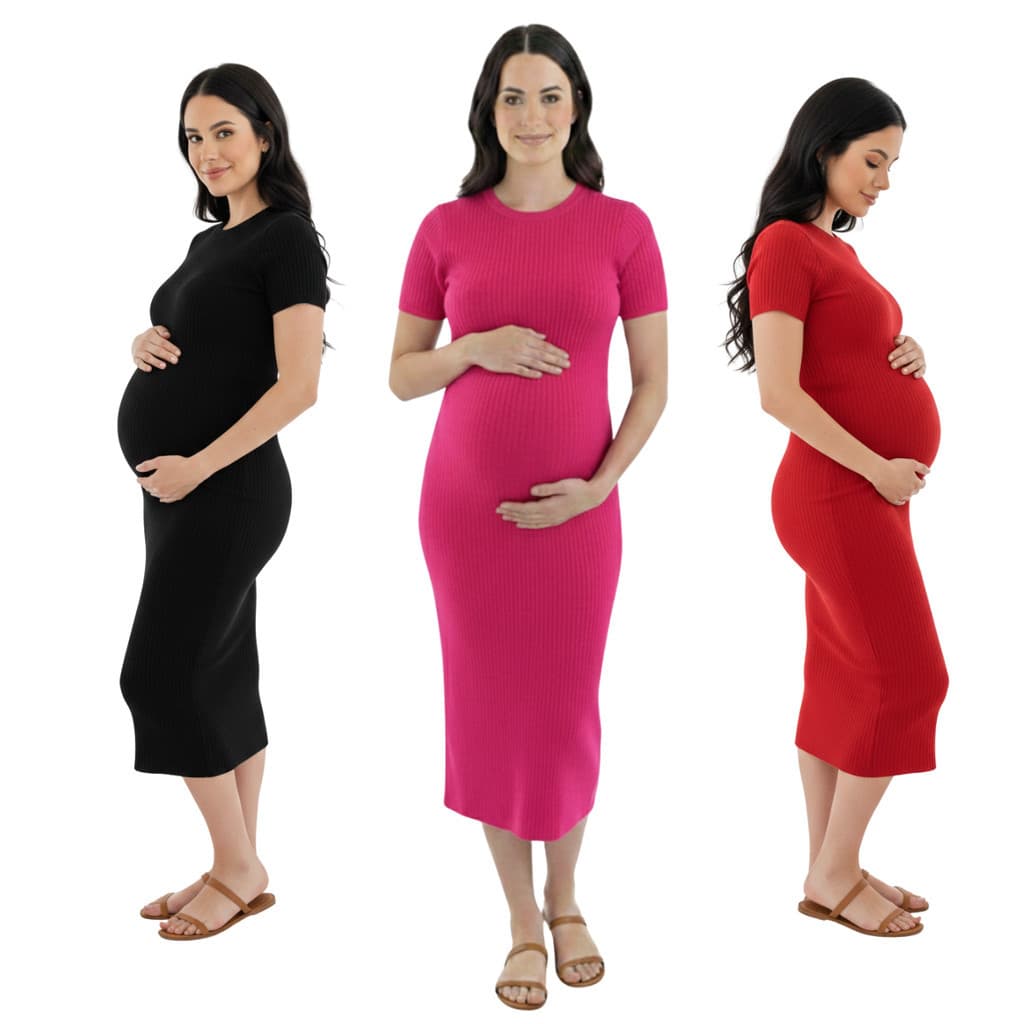 KIT 3 Vestido Midi Liso Canelado Gestante Maternidade Confortável Casual Social Longuete Slim Moda Evangélica Grávida