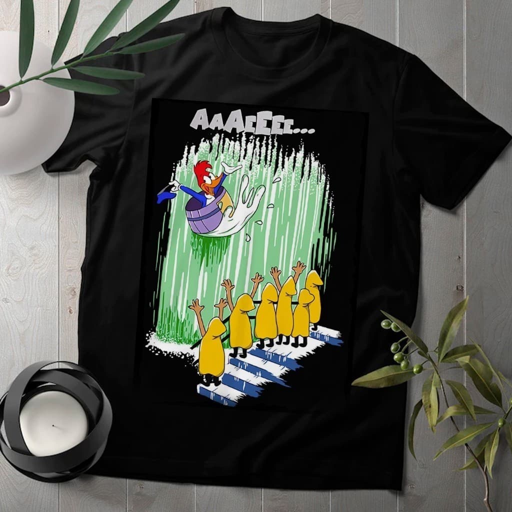 [Camiseta Premium em Algodão Puro]GXG Camiseta Algodão Unissex Desenho Woody Woodpecker Pica-Pau Cataratas Barril