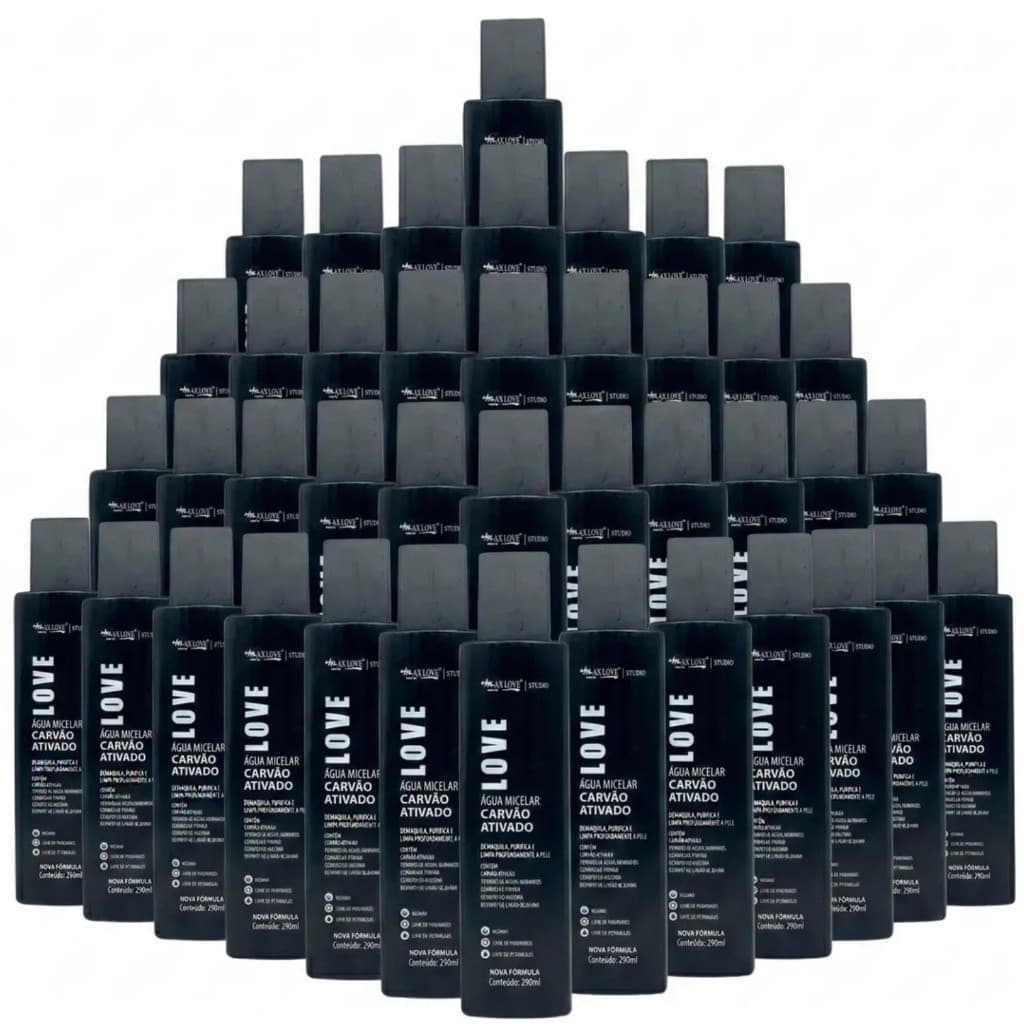 Box C/ 48un Água Micelar Max Love 290ml - Carvão Ativado