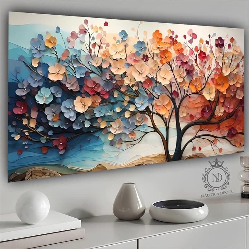 Quadro Decorativo Árvore Abstrato Colorida Lançamento Hall Sala