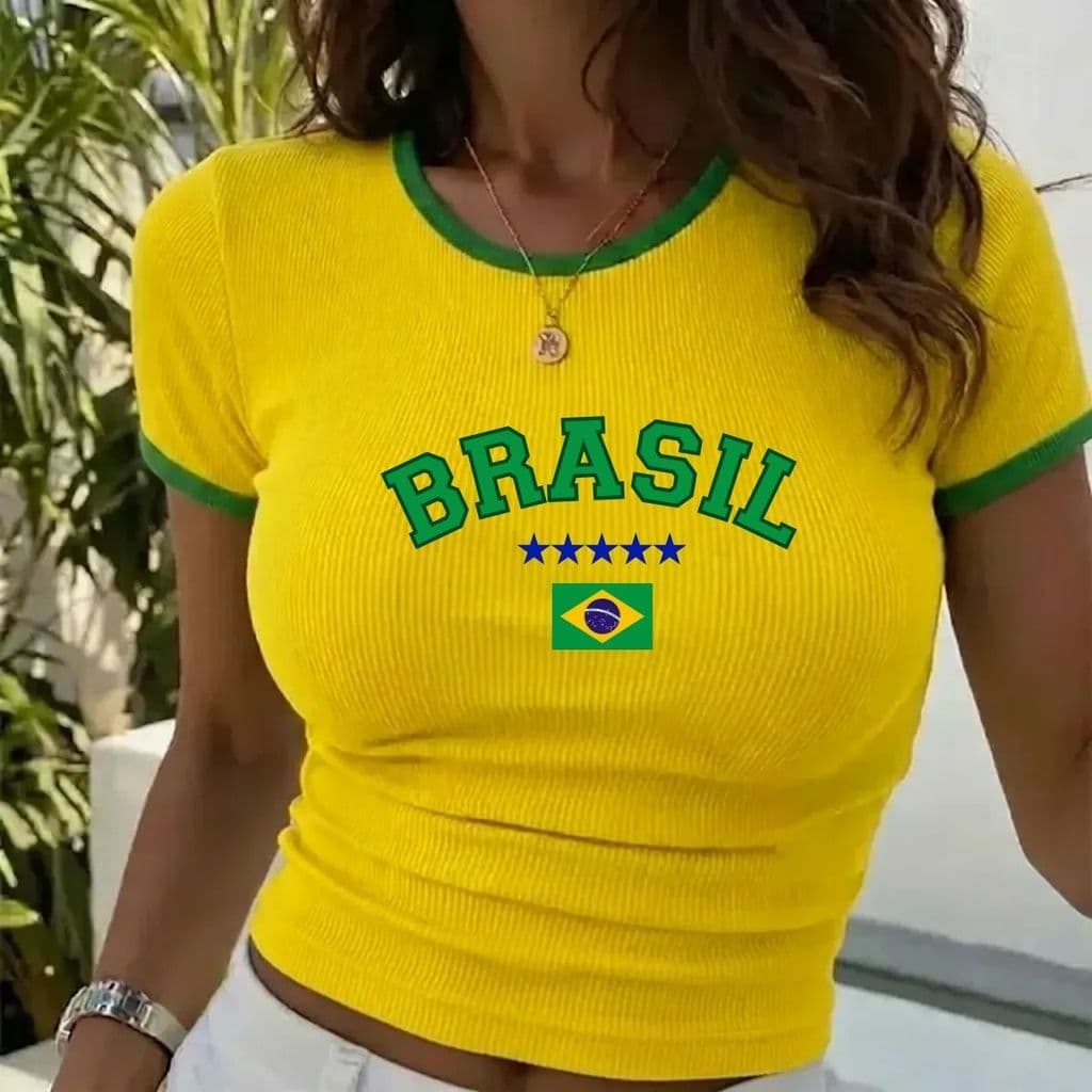 Blusa Brasil Feminina Camisa Do Brasil Feminina Baby Look Brasil Feminina Blusa Copa Feminina 2026 Tamanho 36 ao 58