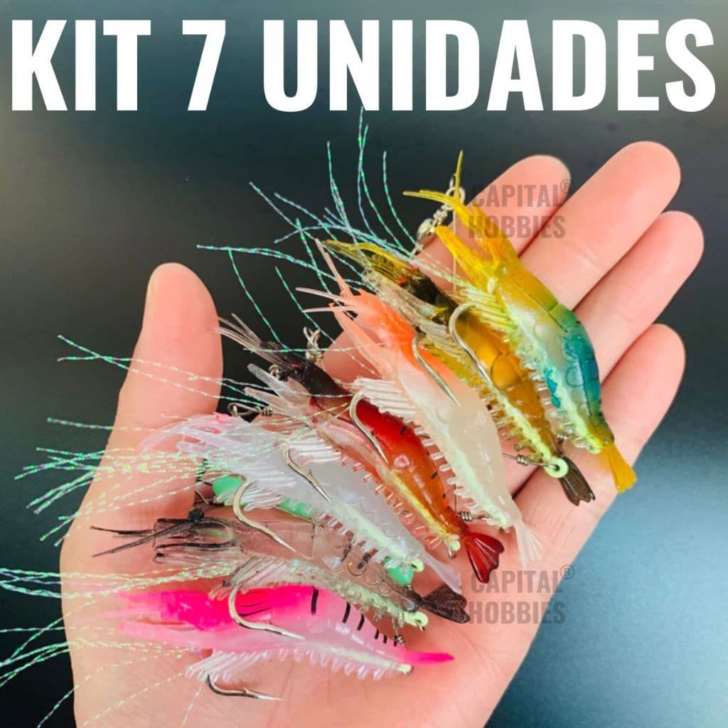 Isca Artificial Camarão Silicone Com Anzol Encastoador Luminoso Pesca Robalo Silicone