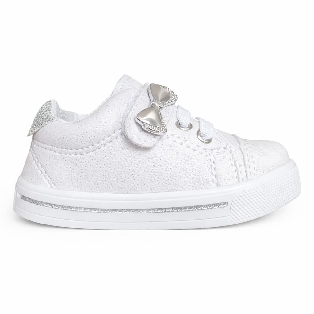 Tênis Bebê Menina Branco Com Laço Velcro Confortável Antiderrapante Infantil