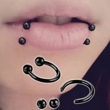 Kit 5 piercing ferradura bolinha 8mm preto acrílico orelha boca septo unissex