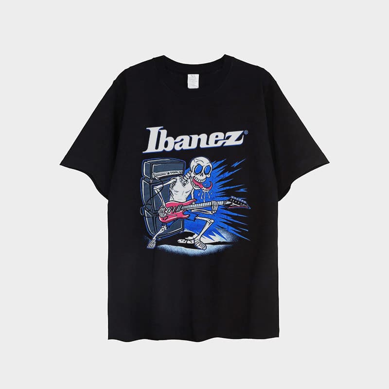 Music Soul Camiseta Estampa Ibanez Caveira Guitarra Elétrica moderna estilosa atemporal moda feminina casual