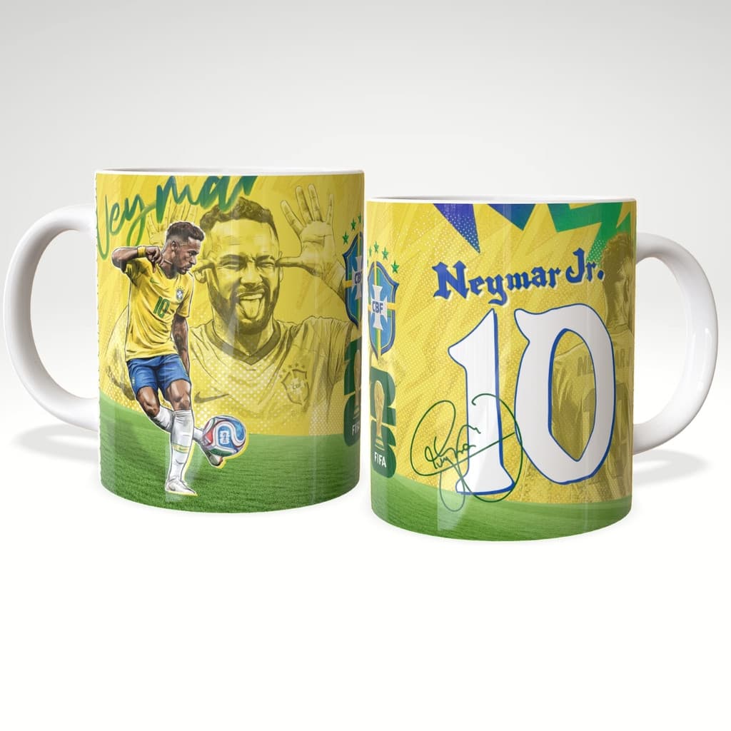 Caneca Copa do Mundo 2026 Jogadores Seleções Neymar Messi Vini Jr Mbappé 325ml