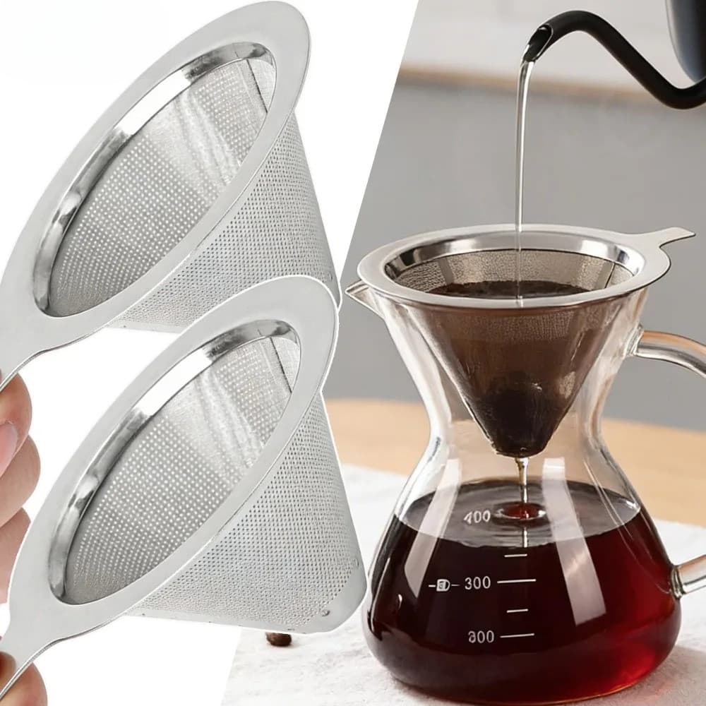 Filtro De Café De Aço Inoxidável , Malha Fina De Camada Dupla De 0.15 Mm , Chá Reutilizável 304 De Qualidade Alimentar ,