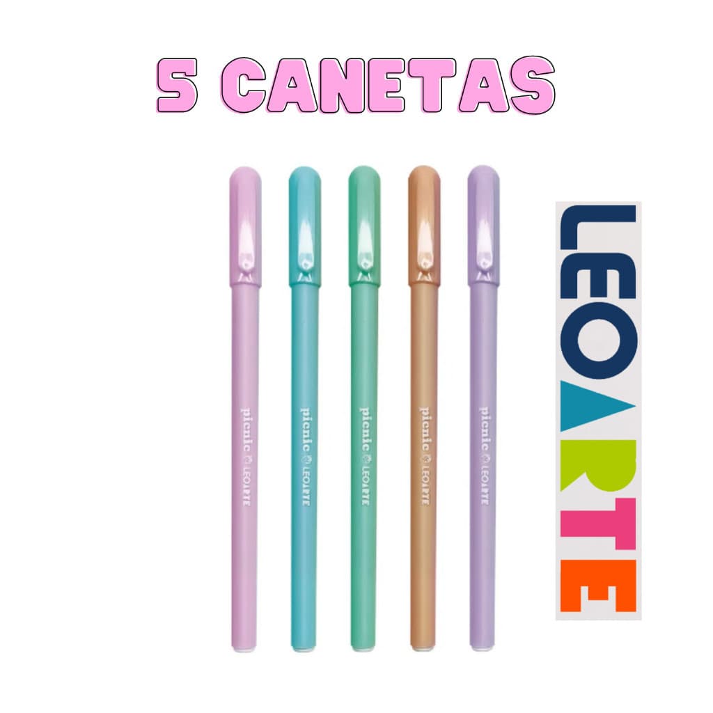 Caneta Esf. Picnic 0.7 Colorida Leoarte- 5 UNIDADES