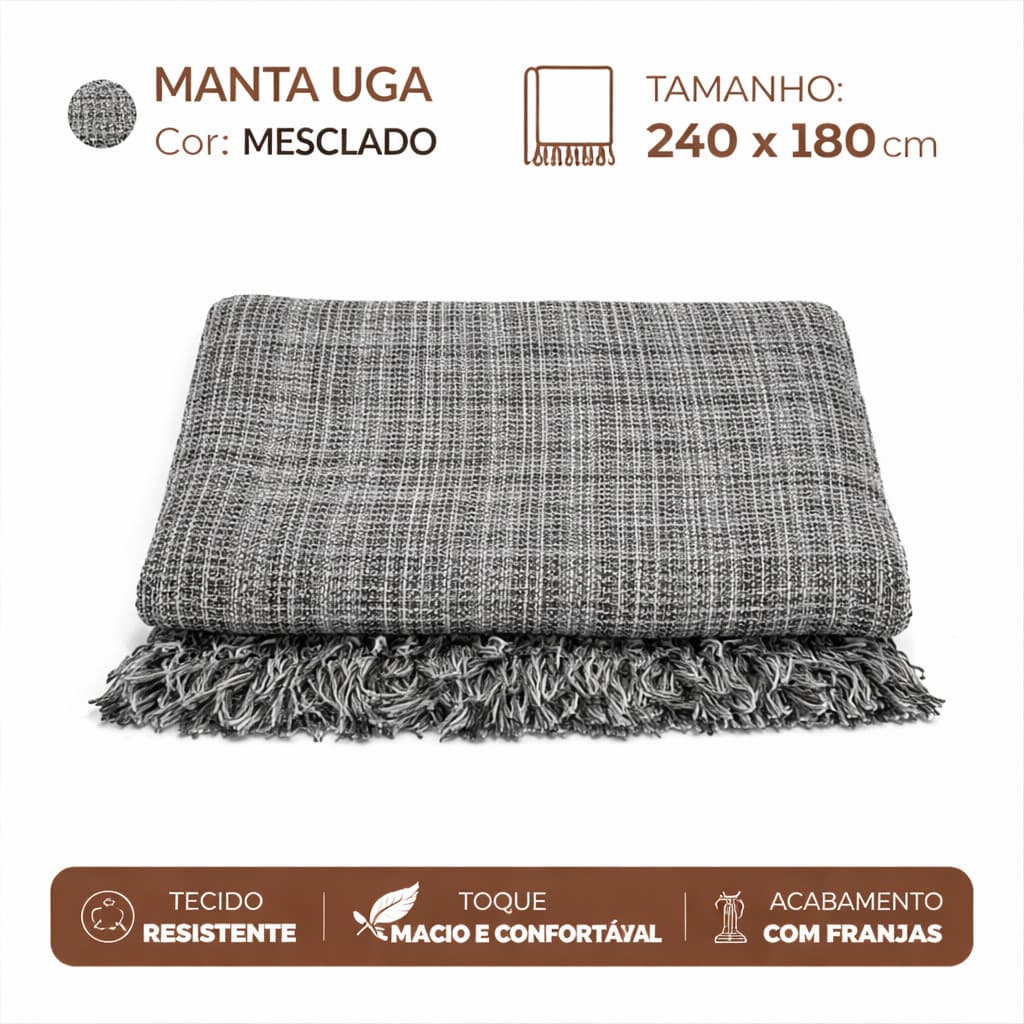 Manta Sofá ate240x180m UGA de Algodão Luxo King — Gigante Decorativa e Macia Para e Cama Premium